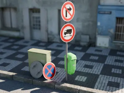Czech road signs pack - Prohibitive Low-poly 3D model