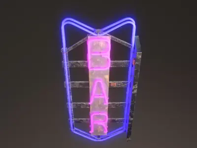 Neon bar sign large Low-poly 3D model