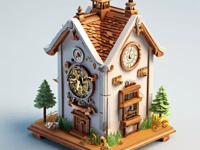LowPoly Cartoon Clock House Low-poly 3D model