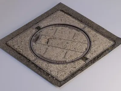 Squared manhole -04- High-poly and Low-poly 3D model