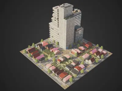 Realistic City District C27-R26 MAYA Low-poly 3D model