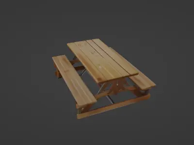 Folding Wooden Picnic Table with Attached Benches 3D model