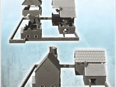 Farmhouse with cistern and underground bunker 23 - Modern WW2 WW 3D print model