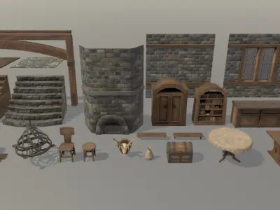 Medieval Interior Set Low-poly 3D model