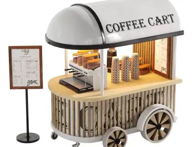 Coffee Cart White set 6 3D model