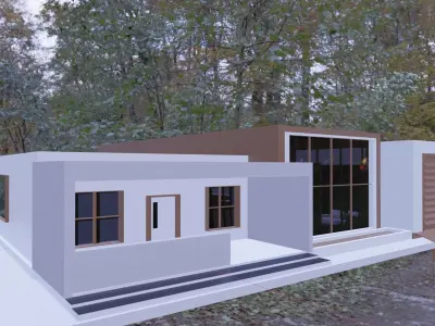 3D Minimalist House with half interior 3D model