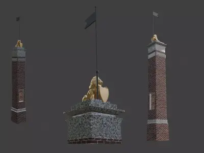 Victoria era column with lion pbr textures 3D model