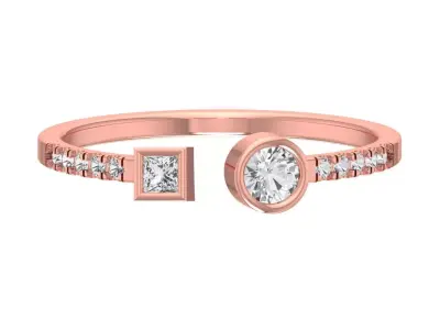 Open End Light Weight Band Princess Round Stone Ring 3D print model