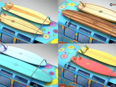 Volkswagen T1 Samba 1963 Hippie Accessories 3D model