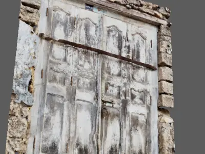 Ancient Indian wooden door with different type of lock security 3D model