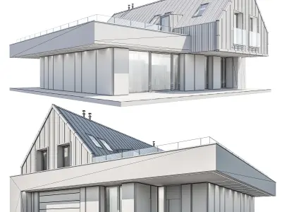 Modern house 10 at night 3D model