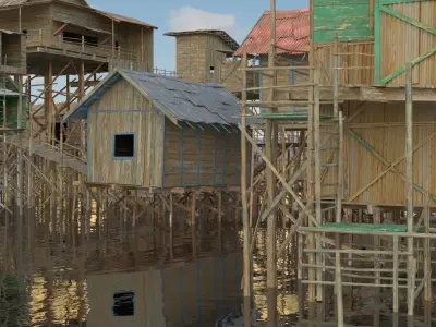 Village on stilts - 3D Pack Kitbash 3D model