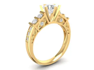 Architectural Diamond Solitaire Ring for Women 1391 3D print model