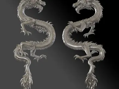  Silver Chinese Dragon Rigged for Maya 