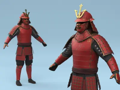  Traditional Japanese Yoroi Armor with Mask Red Old 