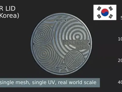 South Korea sewer lid Low-poly 3D model