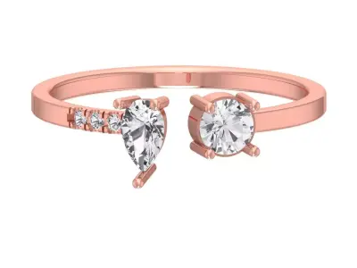 Solitaire Women Light Weight Pear Round Stone Band Ring 3D print model