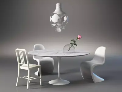 Dining Set 4 four different colored plastic chairs 3D model