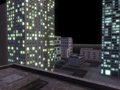 Lowpoly Modular city streets at night  Low-poly 3D model