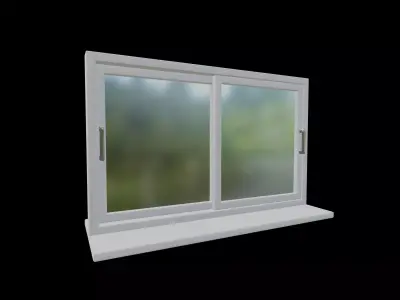 Stylized Double Sliding Window with Openable Panels Low-poly 3D model