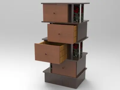 Dresser wooden bookcase with three drawers Free 3D model