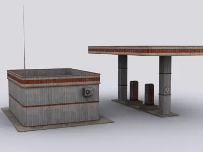 Gastation gas station with two pumps Low-poly 3D model