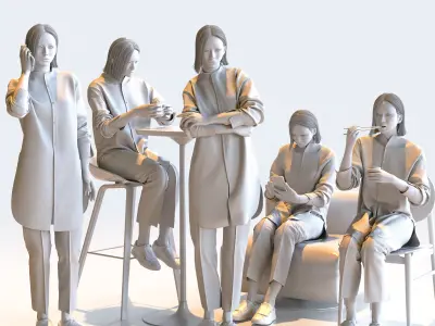 Posed Asian Casual Woman - 5 Pack 3 - C1-F3F 3D model