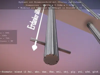 Hinweisschild Hydrant Rot mit Pfosten und Rahmen Low-poly 3D model