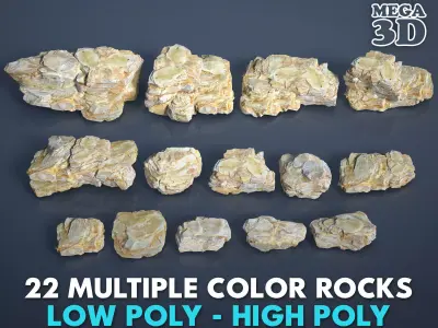 22 Multiple Color Rock Modulars - 240716 Low-poly 3D model