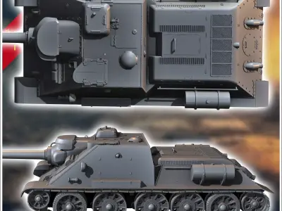 SU-122M assault gun - Soviet army WW2 Second World East front Os 3D print model