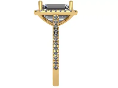 Emerald Halo Ring with pave diamond setting on the band 3D print model