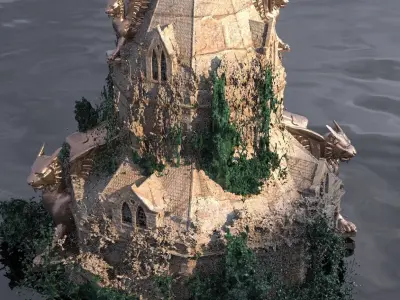 Medieval Lion Tower Overgrown Turret Tower 5  3D model