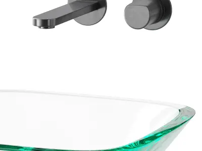 Square Glass Bathroom Vessel Sink with Drain Mini Bath Bowl 3D model