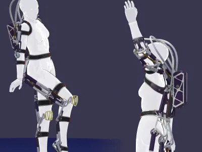 Exoskeleton on animated rigged mannequin 3D model