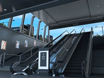 Animation of subway exit escalator 3D model