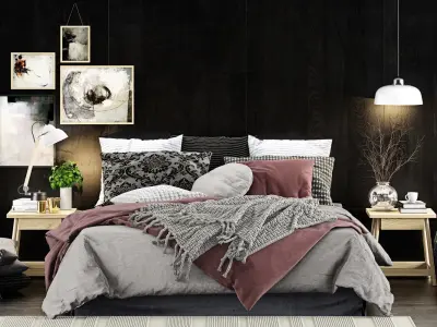 Bed set 1 with pillows and blankets 3D model