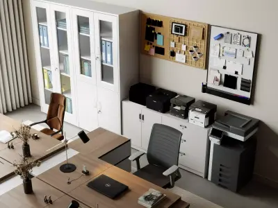 Modern Executive Office Interior Desk Setup 3D Model Low-poly 3D model