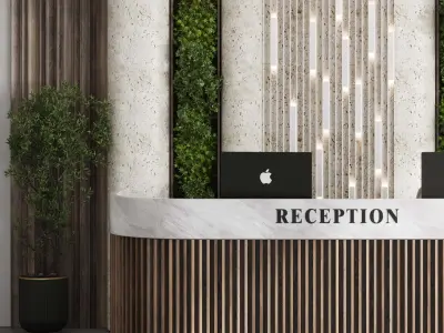 Reception Desk and Wall decor - office furniture 15 Low-poly 3D model