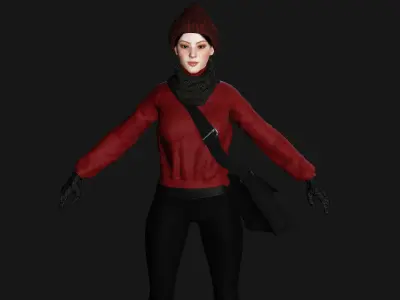 3D REALISTIC HUMAN RIGGED CHARACTER - ASIAN GIRL WINTER OUTFIT Low-poly 3D model