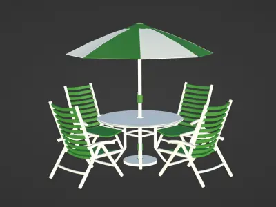 Patio outdoor table with chairs and umbrella 3 3D model