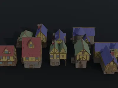 Cartoon fantasy city buildings 2 Polygonal Style Low-poly 3D model