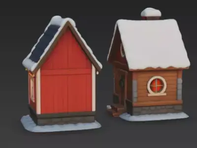 Modular Winter Cottage Pack - 2 Variants Low-poly 3D model