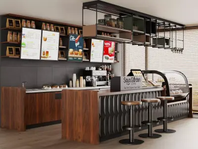 Coffee bar counter Low-poly 3D model