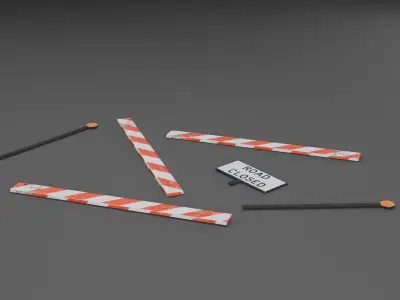 Road Closed Barrier  Destructible Low Poly 3D Model Low-poly 3D model