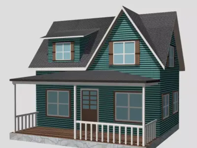 American Style Cottage - Town House Model Free low-poly 3D model