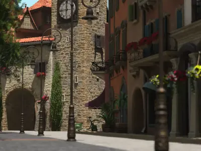 Southern Europe Mediterranean Town  Summer Low-poly 3D model