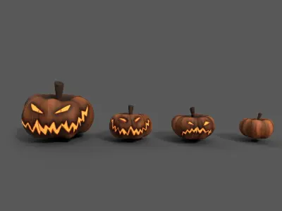 Halloween Lanterns and pumpkins Low-poly 3D model