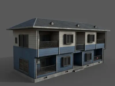 Residential japanese building Low-poly 3D model