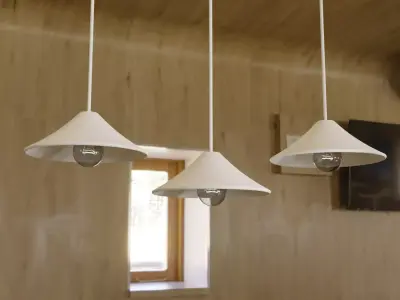light three pendant lights hanging from wooden ceiling 3D model