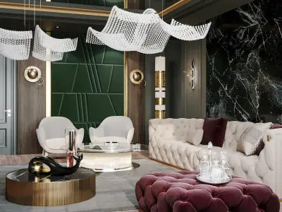 Furniture set modern living room with gold and marble accents 3D model